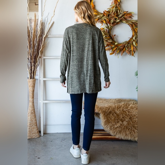 REBORN J Olive Button Side Round Neck Long Sleeve T-Shirt - Picture 6 of 7